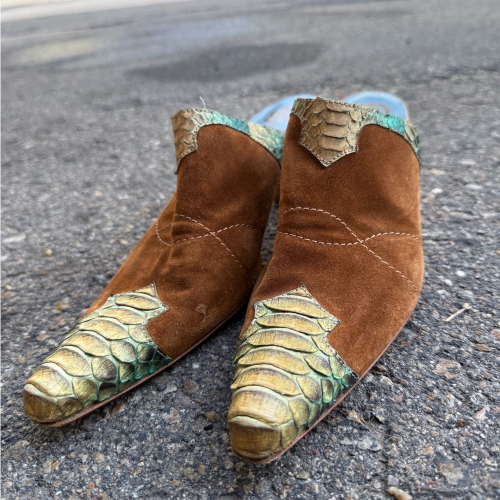 Ursula Mascaro Leather & Snake Skin Western Mules ~ 8.5 - Picture 7 of 10